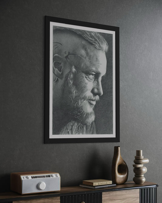 RAGNAR LOTHBROK (Vikings) Drawing - A3 Print